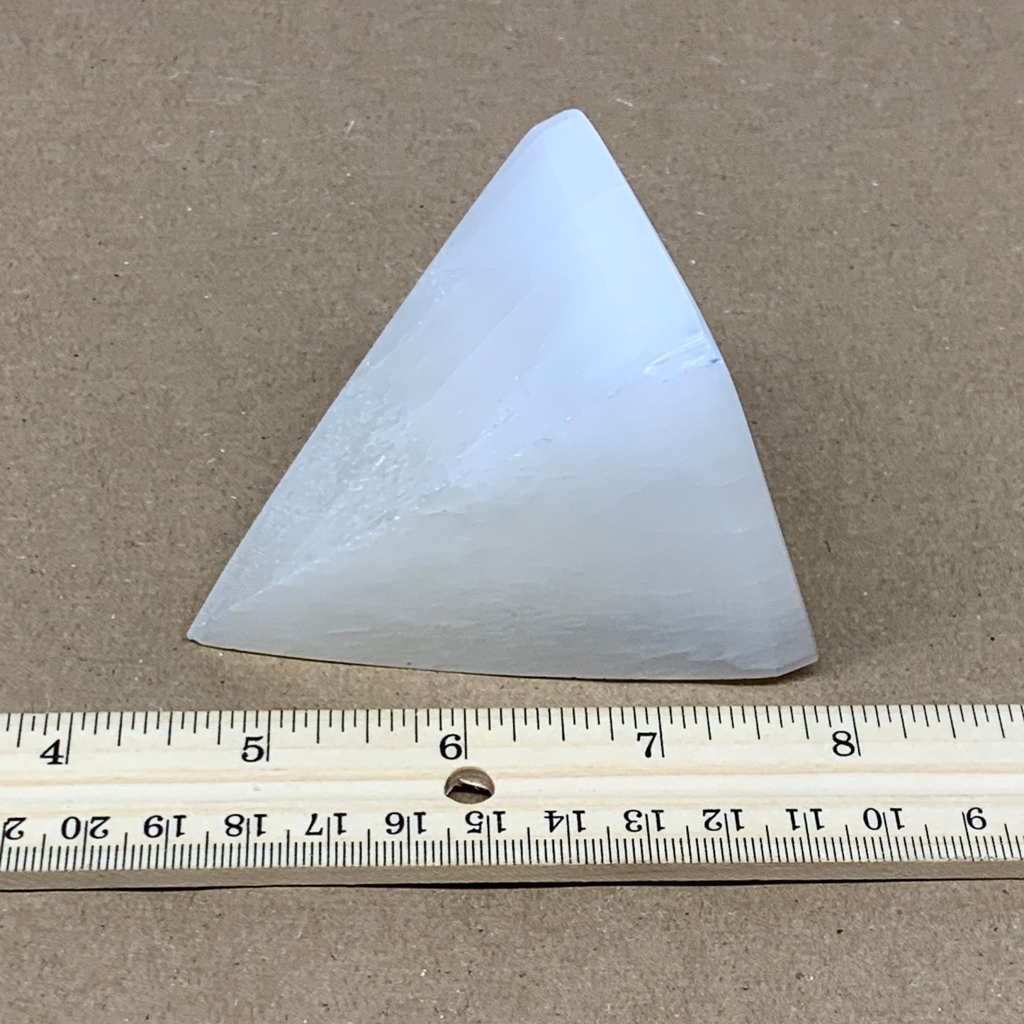 249g, 3"x2.2" White Selenite/Satin Spar Pyramid Crystal @Morocco, B24148
