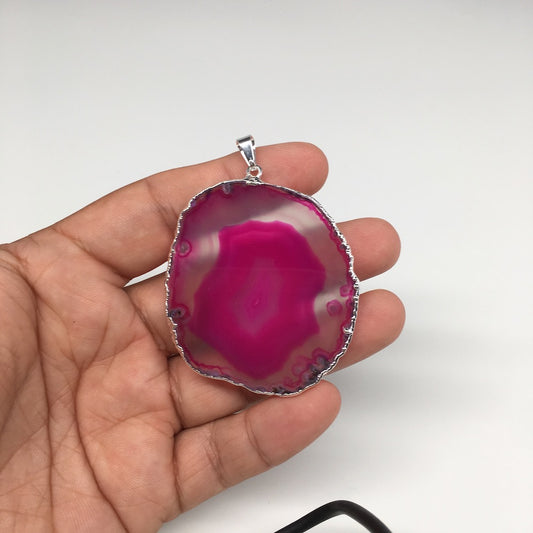 77cts, 2.4"x1.8" Blue Agate Druzy Geode Pendant Silver Plated @Brazil, Bp1325