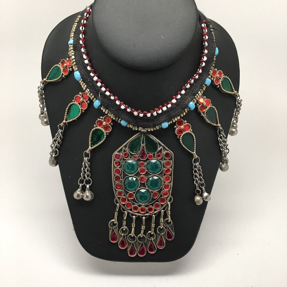 Vintage Afghan Turkmen Tribal Kuchi Fashion Glass Beaded Choker