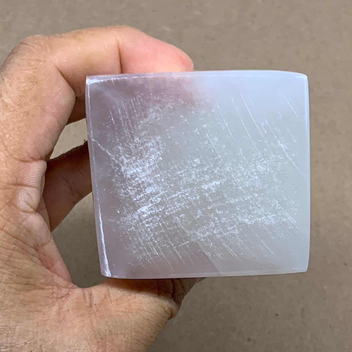 246g, 3.5"x2.1" White Selenite/Satin Spar Pyramid Crystal @Morocco, B24152