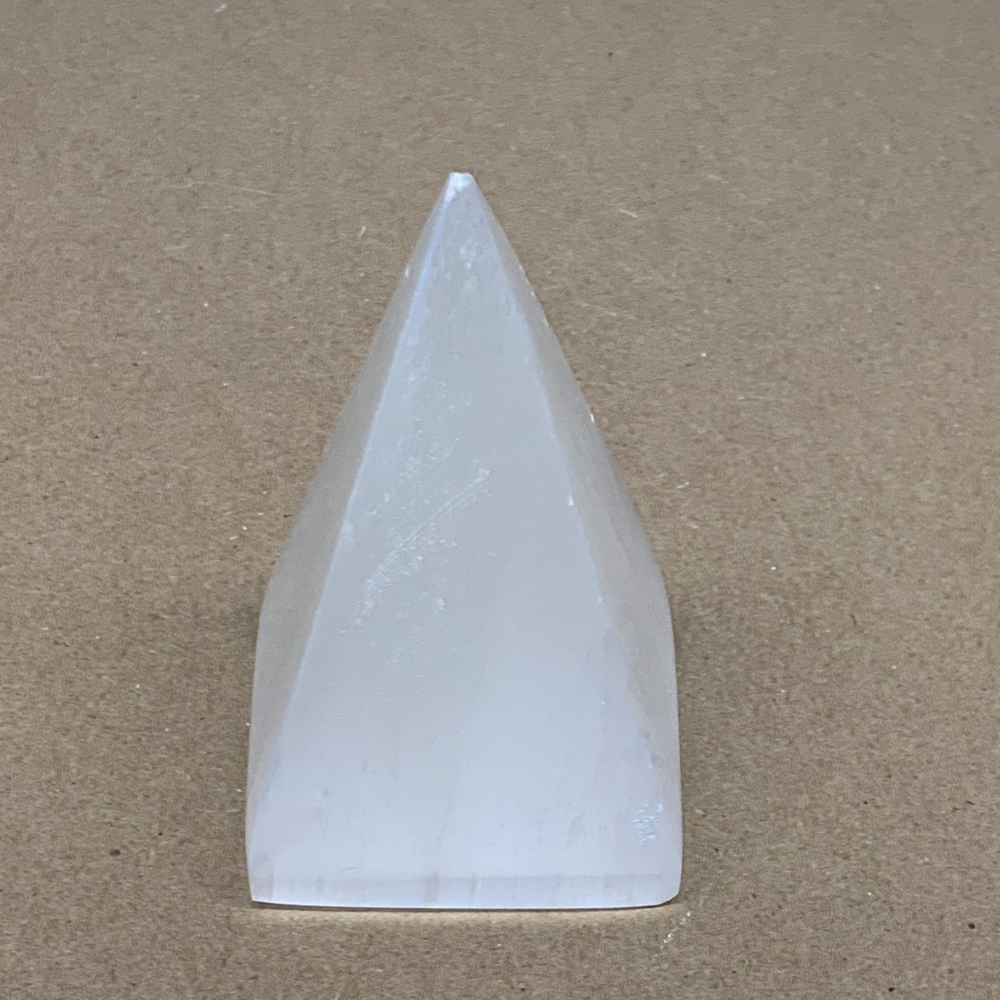 246g, 3.5"x2.1" White Selenite/Satin Spar Pyramid Crystal @Morocco, B24152