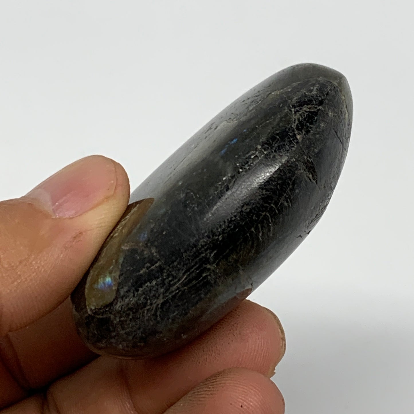 73.4g,2.1"x1.6"x0.8", Labradorite Palm-stone Polished Reiki @Madagascar,B17796