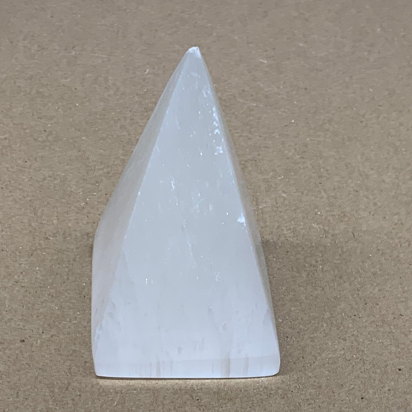 246g, 3.5"x2.1" White Selenite/Satin Spar Pyramid Crystal @Morocco, B24152