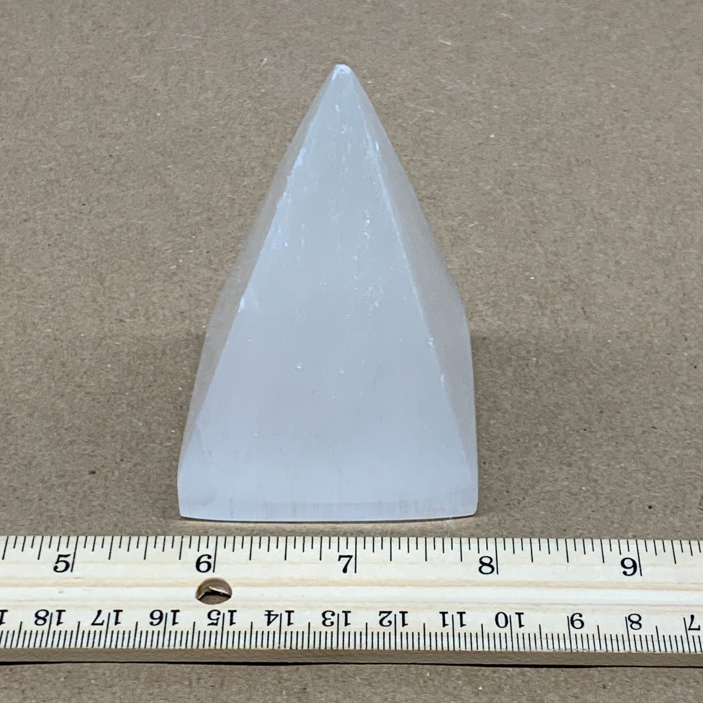 246g, 3.5"x2.1" White Selenite/Satin Spar Pyramid Crystal @Morocco, B24152