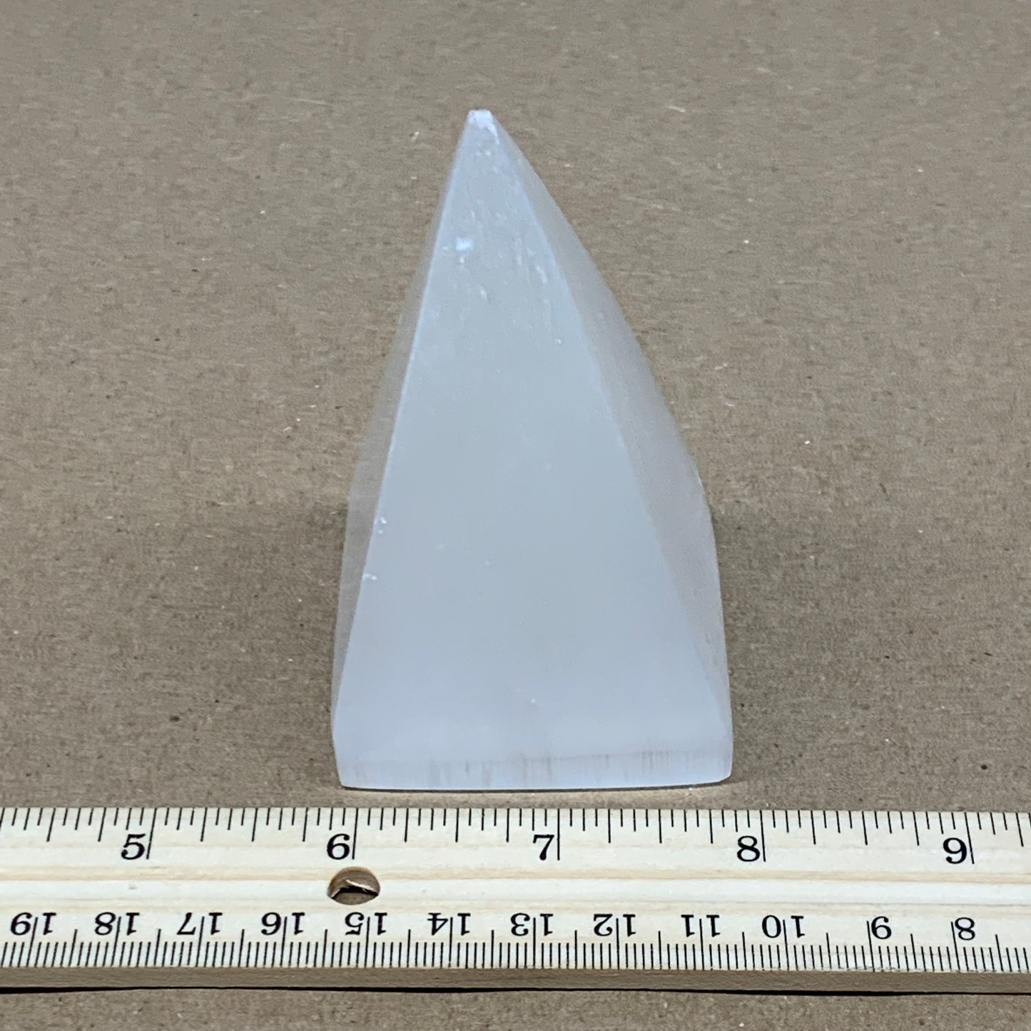 246g, 3.5"x2.1" White Selenite/Satin Spar Pyramid Crystal @Morocco, B24152