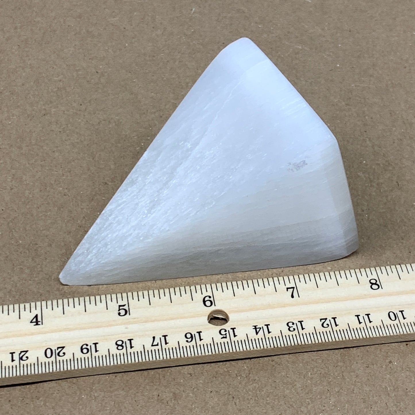 246g, 3.5"x2.1" White Selenite/Satin Spar Pyramid Crystal @Morocco, B24152