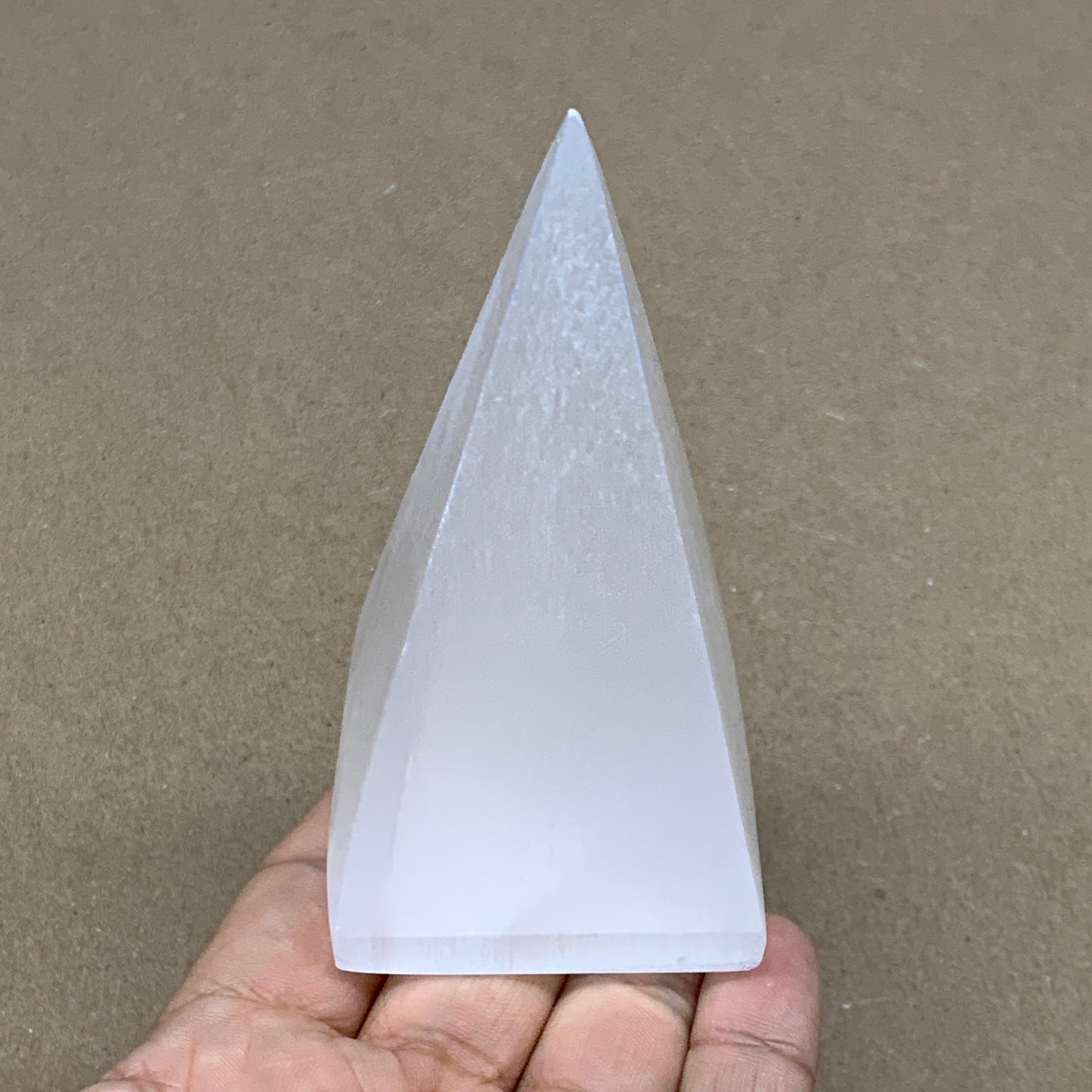 231g, 3.7"x2.2" White Selenite/Satin Spar Pyramid Crystal @Morocco, B24154
