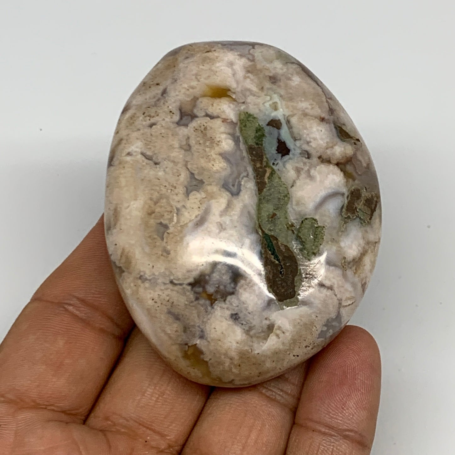 127.3g,2.6"x2"x1.1", Flower Agate Palm-Stone Crystal Reiki @Madagascar,B16241