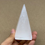 231g, 3.7"x2.2" White Selenite/Satin Spar Pyramid Crystal @Morocco, B24154