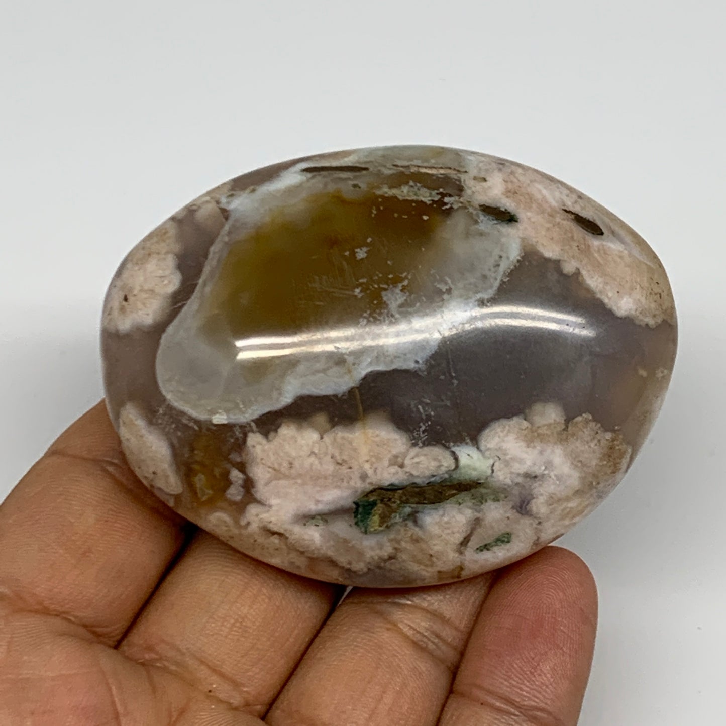 127.3g,2.6"x2"x1.1", Flower Agate Palm-Stone Crystal Reiki @Madagascar,B16241