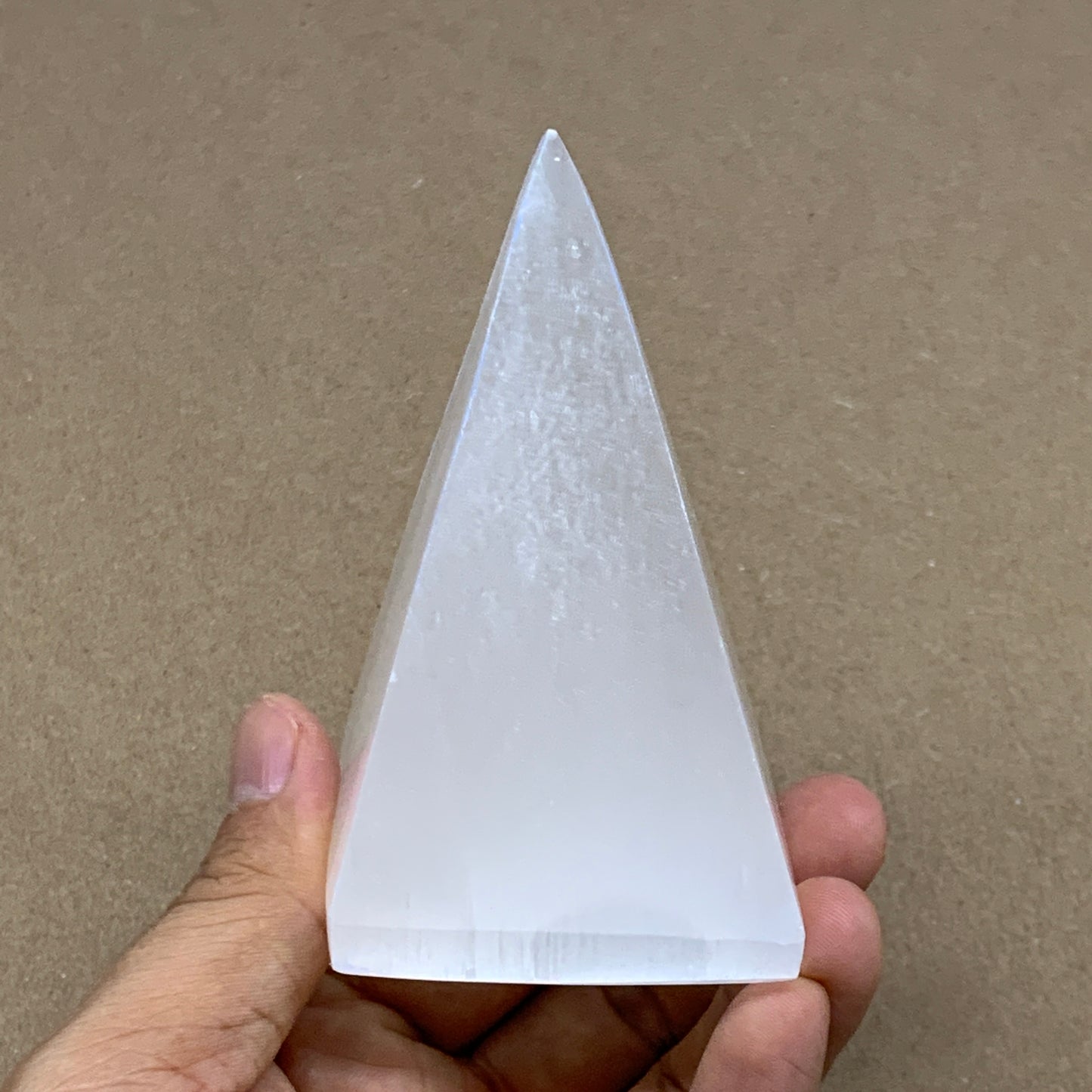 231g, 3.7"x2.2" White Selenite/Satin Spar Pyramid Crystal @Morocco, B24154
