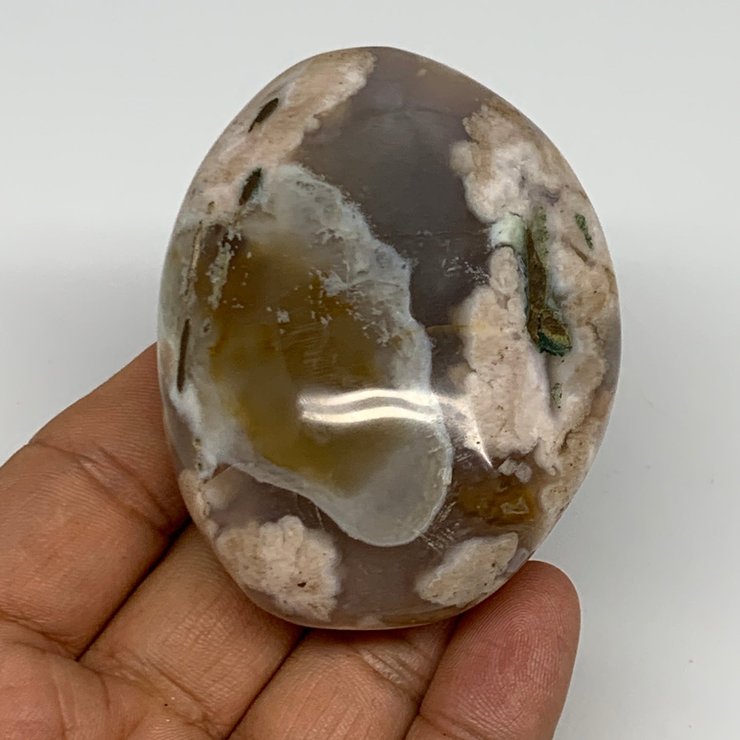 127.3g,2.6"x2"x1.1", Flower Agate Palm-Stone Crystal Reiki @Madagascar,B16241