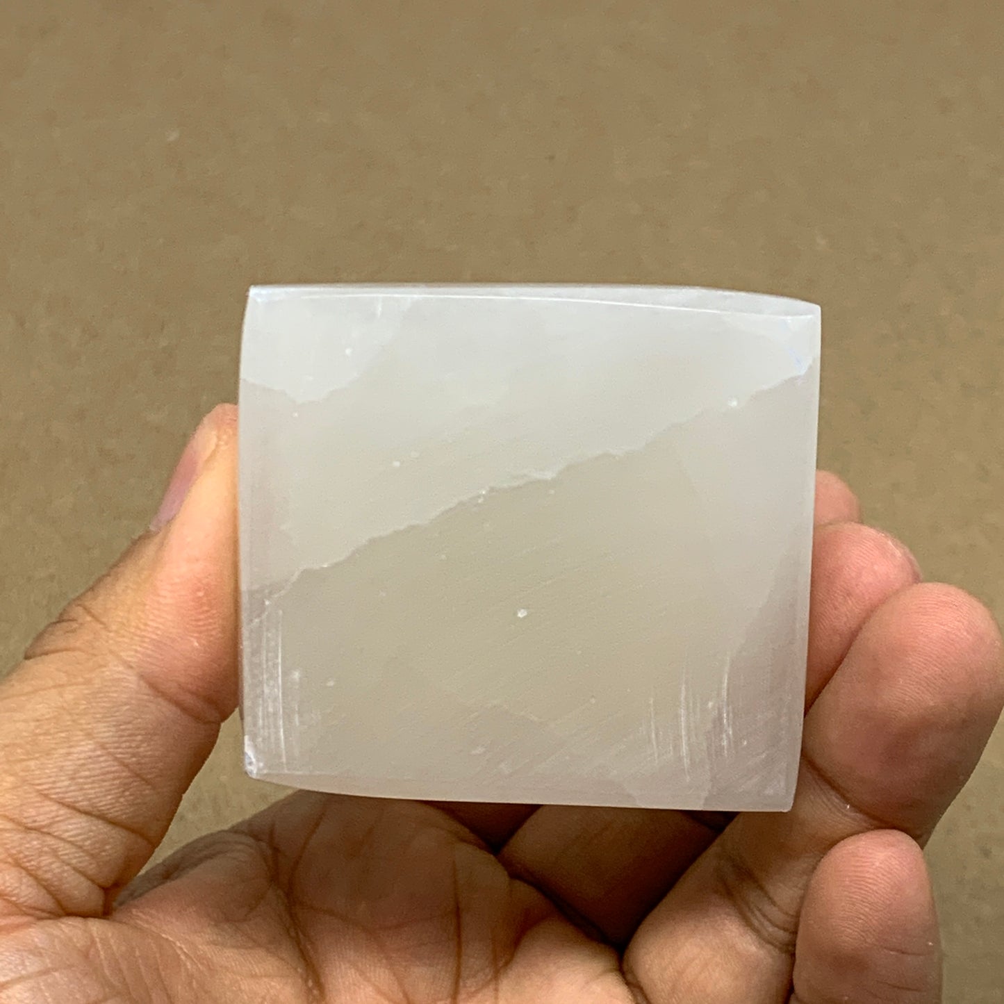 231g, 3.7"x2.2" White Selenite/Satin Spar Pyramid Crystal @Morocco, B24154