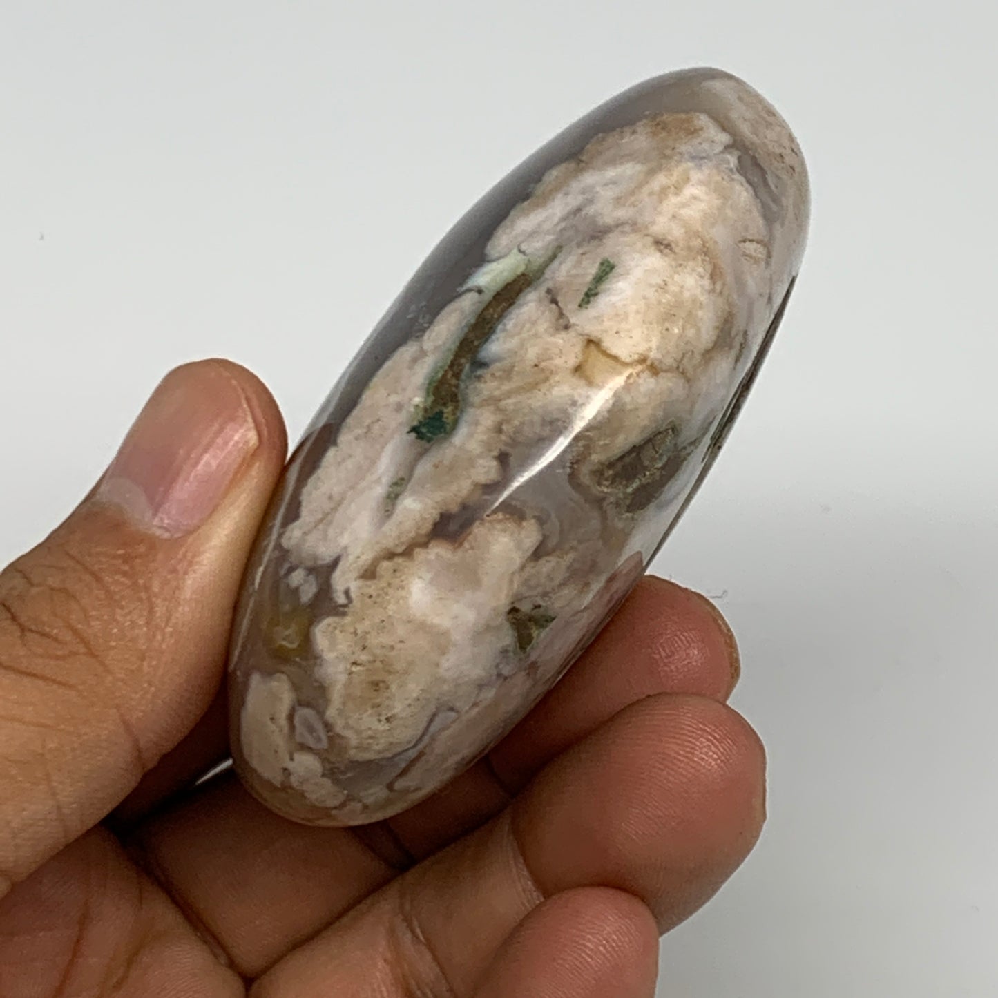 127.3g,2.6"x2"x1.1", Flower Agate Palm-Stone Crystal Reiki @Madagascar,B16241