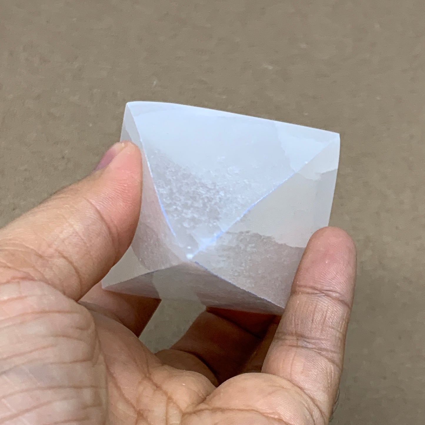 231g, 3.7"x2.2" White Selenite/Satin Spar Pyramid Crystal @Morocco, B24154