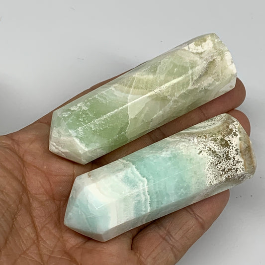 153g,2.8"-2.9", 2pcs, Caribbean Calcite Aragonite Tower Gemstone Polished,B26381