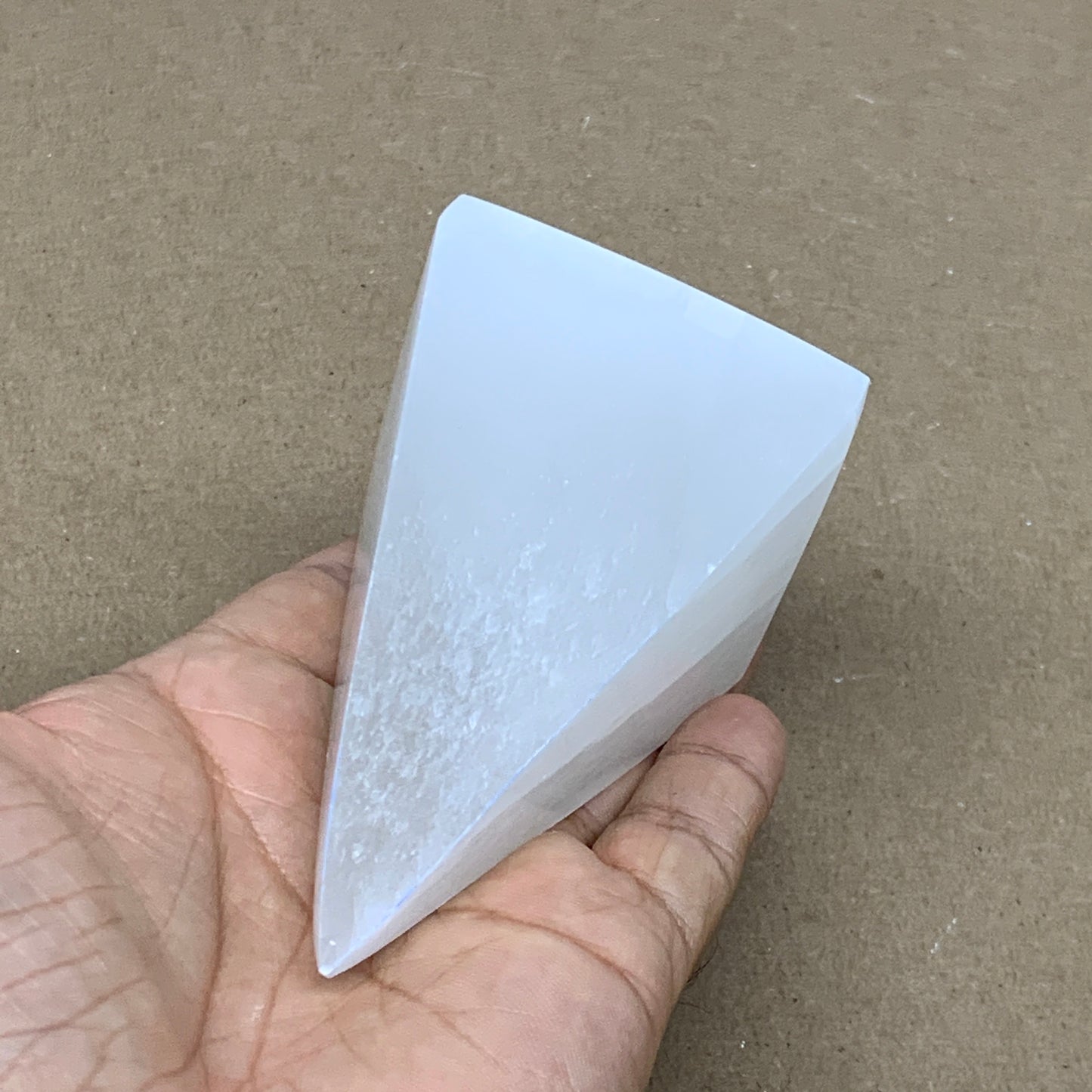 231g, 3.7"x2.2" White Selenite/Satin Spar Pyramid Crystal @Morocco, B24154