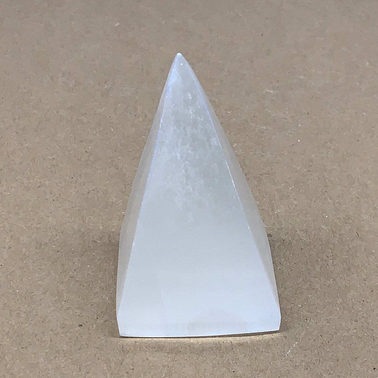 231g, 3.7"x2.2" White Selenite/Satin Spar Pyramid Crystal @Morocco, B24154