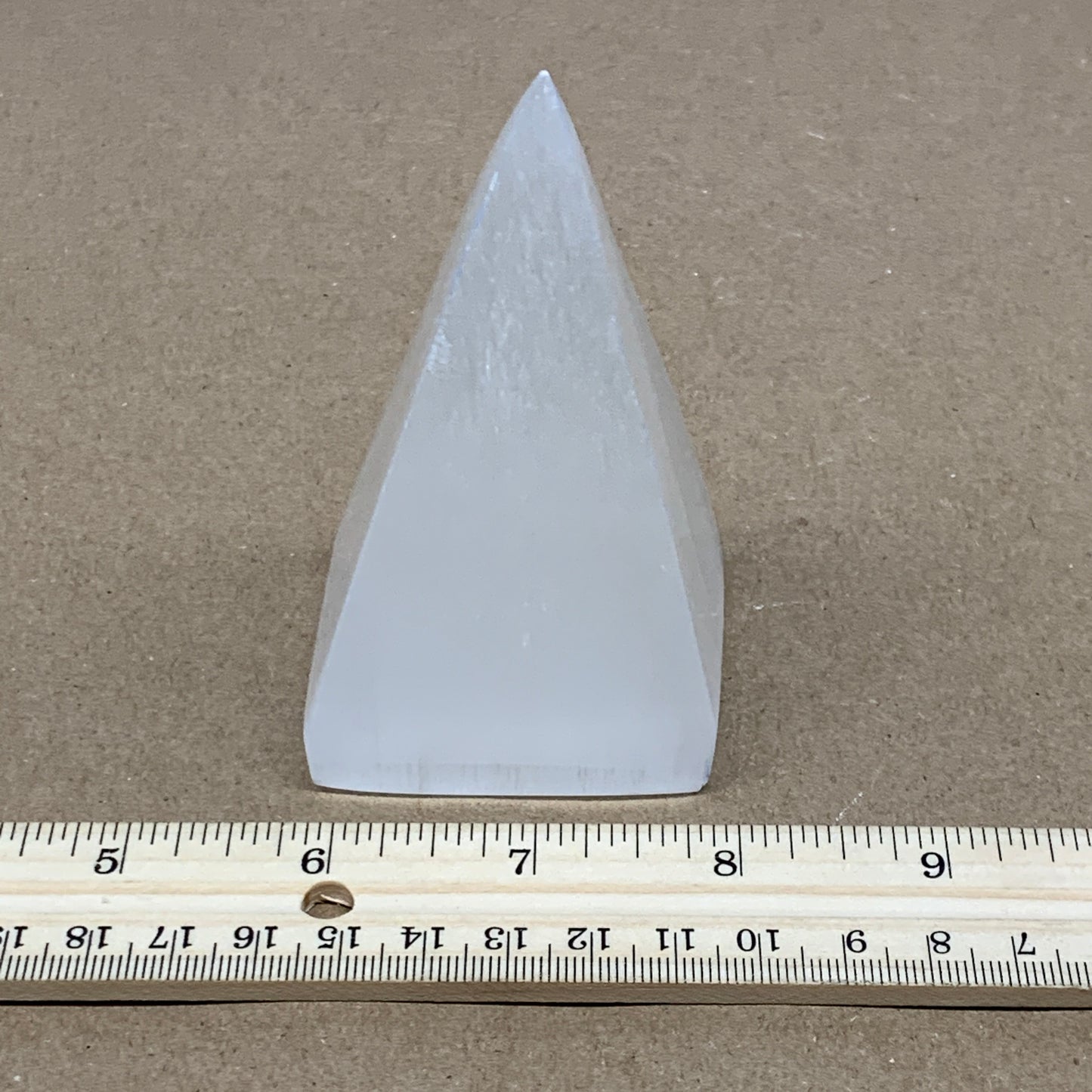 231g, 3.7"x2.2" White Selenite/Satin Spar Pyramid Crystal @Morocco, B24154