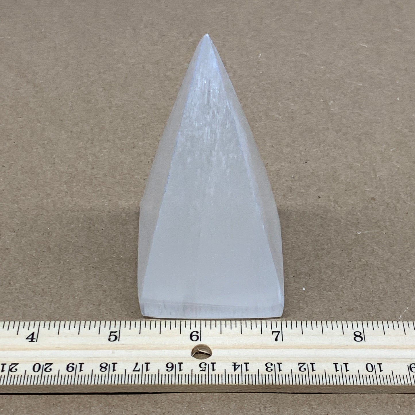 231g, 3.7"x2.2" White Selenite/Satin Spar Pyramid Crystal @Morocco, B24154