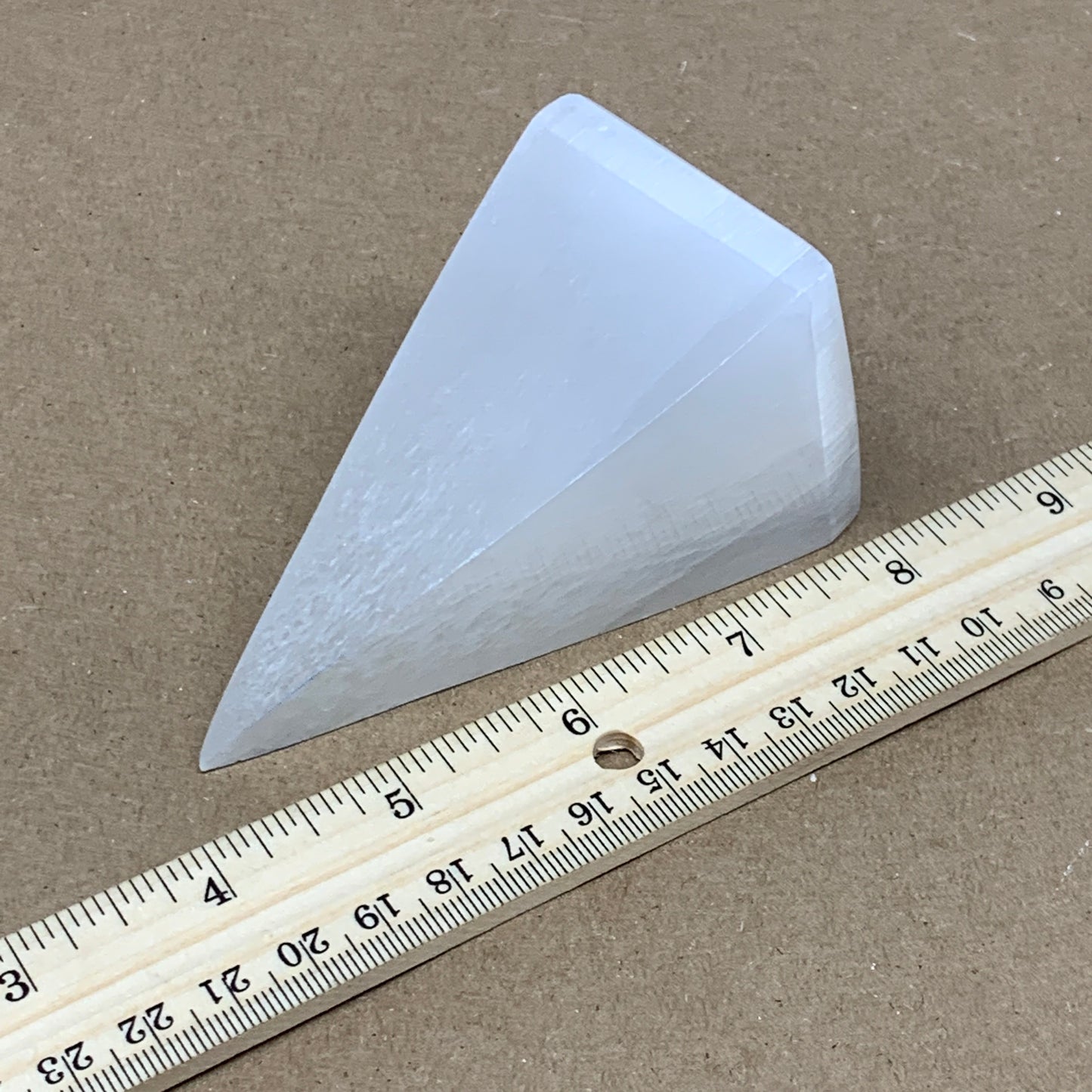 231g, 3.7"x2.2" White Selenite/Satin Spar Pyramid Crystal @Morocco, B24154
