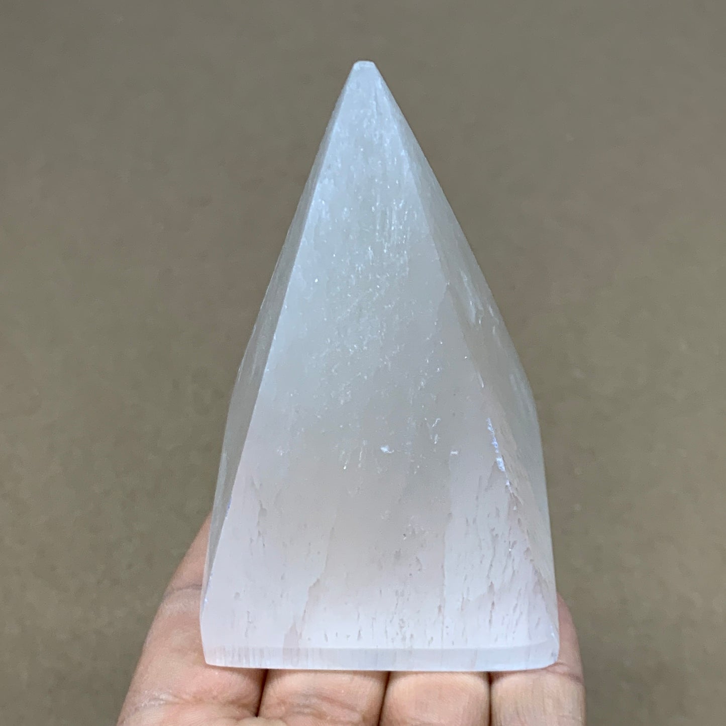 249g, 3.6"x2.2" White Selenite/Satin Spar Pyramid Crystal @Morocco, B24156