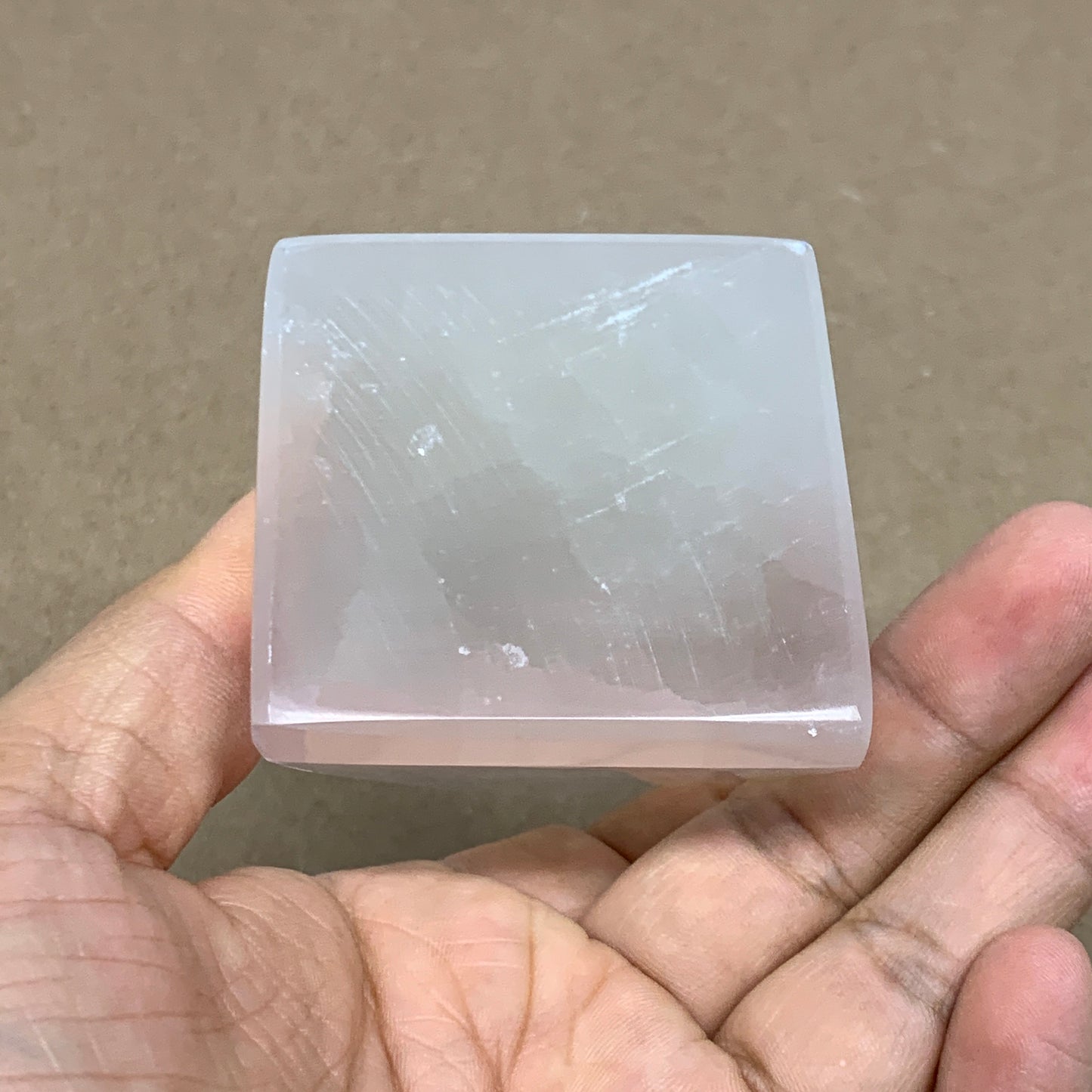 249g, 3.6"x2.2" White Selenite/Satin Spar Pyramid Crystal @Morocco, B24156
