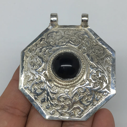 1pc,2.5"x2.2"x0.7",Turkmen Pendant Black Carnelian Octagon Shape Statement,TN649