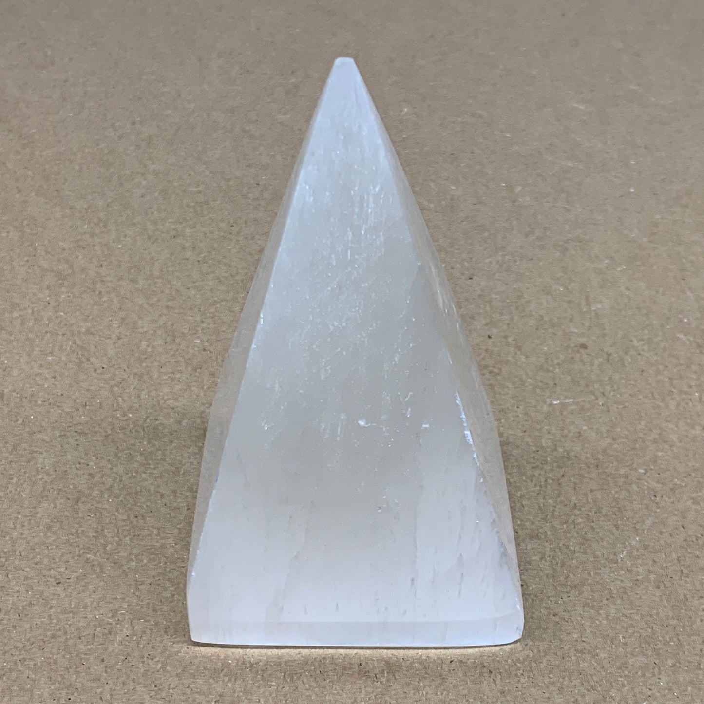 249g, 3.6"x2.2" White Selenite/Satin Spar Pyramid Crystal @Morocco, B24156
