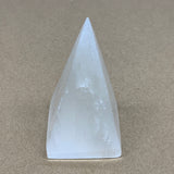 249g, 3.6"x2.2" White Selenite/Satin Spar Pyramid Crystal @Morocco, B24156