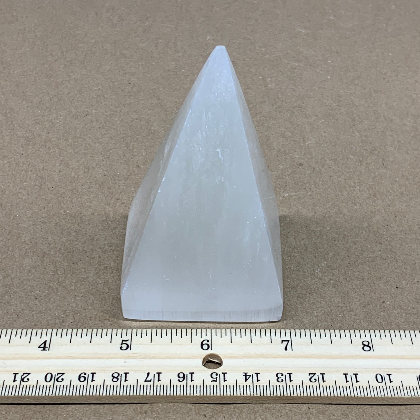 249g, 3.6"x2.2" White Selenite/Satin Spar Pyramid Crystal @Morocco, B24156