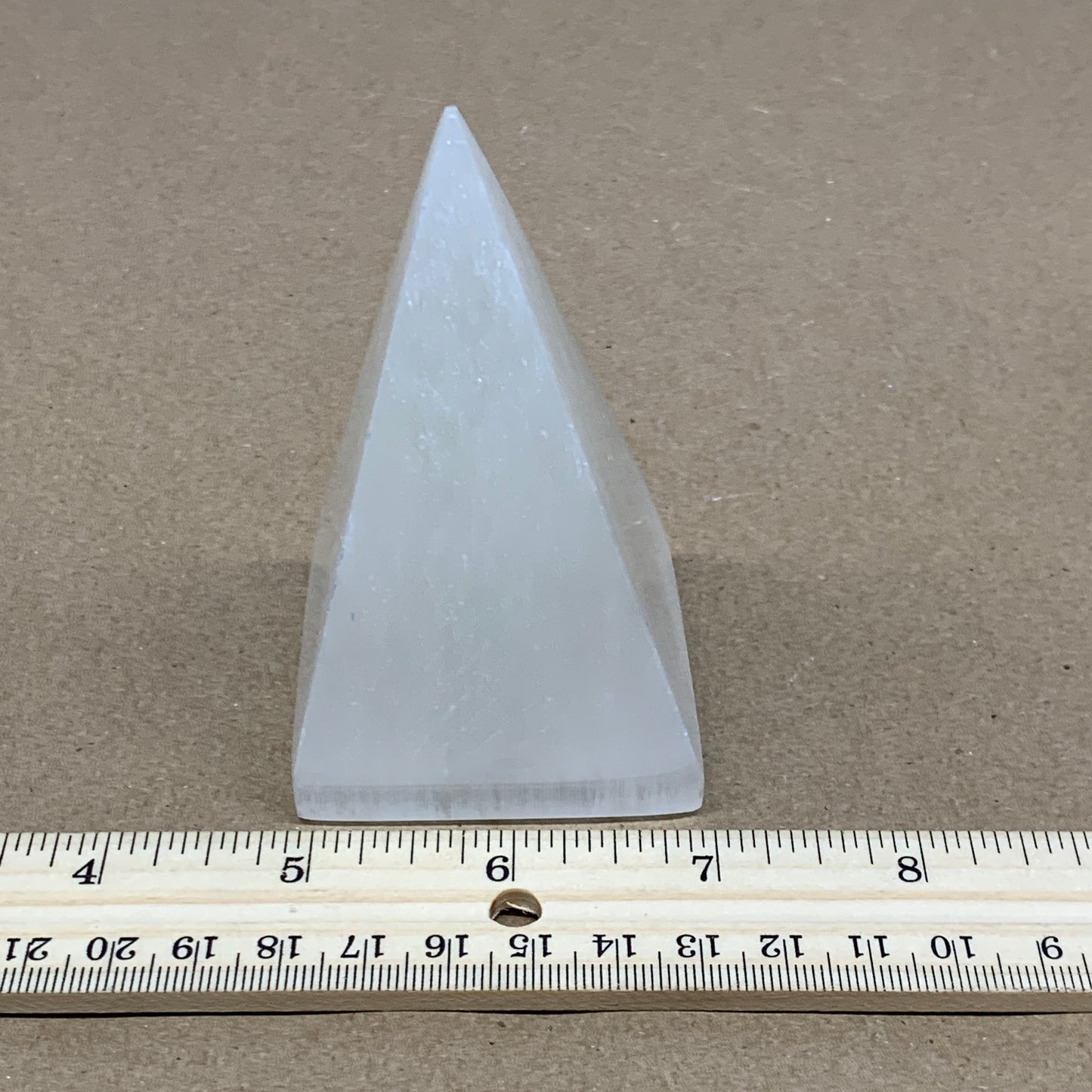 249g, 3.6"x2.2" White Selenite/Satin Spar Pyramid Crystal @Morocco, B24156