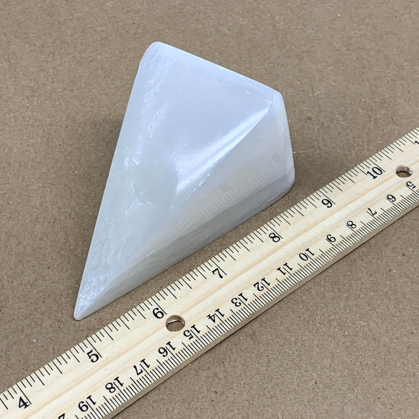 249g, 3.6"x2.2" White Selenite/Satin Spar Pyramid Crystal @Morocco, B24156