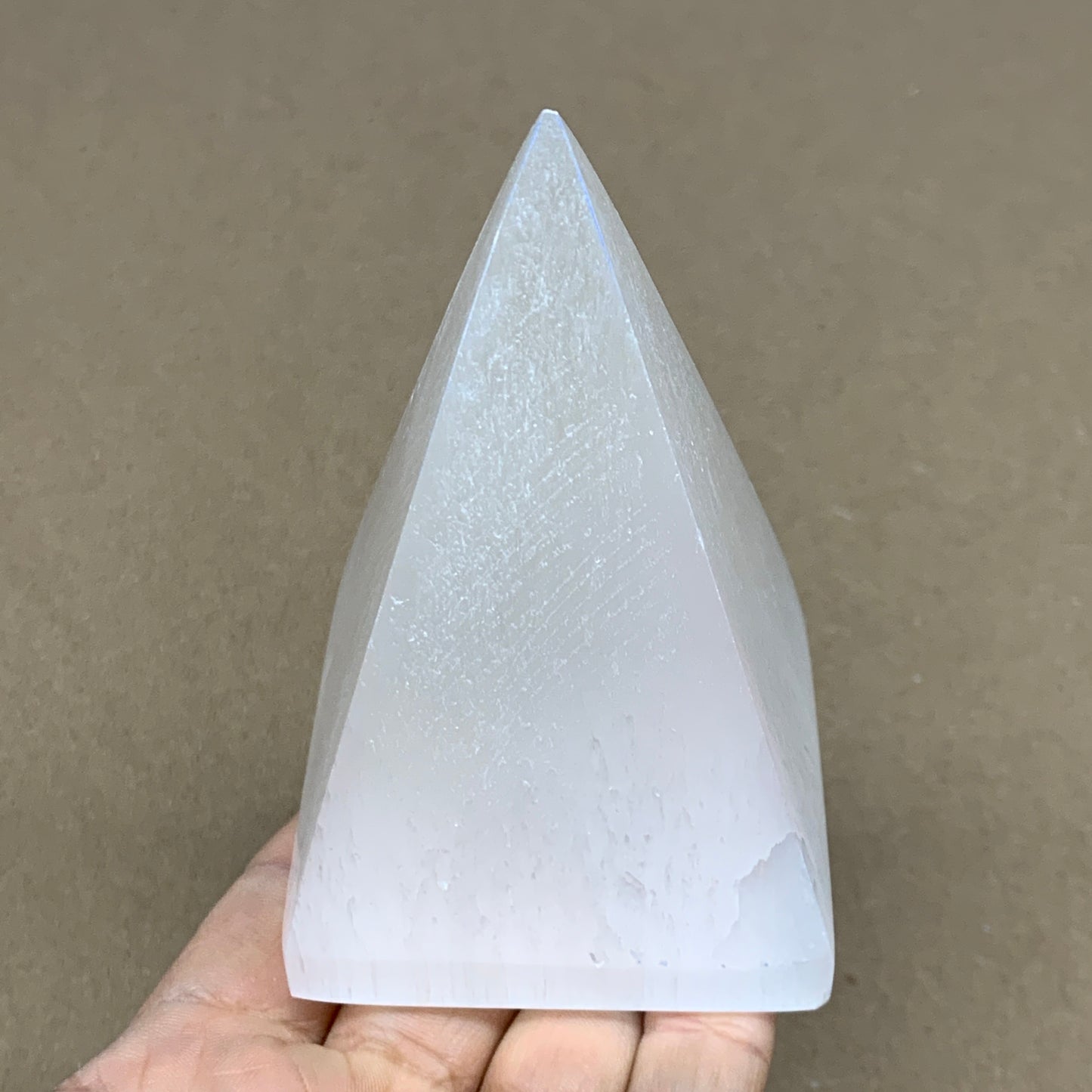 362g, 3.8"x2.5" White Selenite/Satin Spar Pyramid Crystal @Morocco, B24157