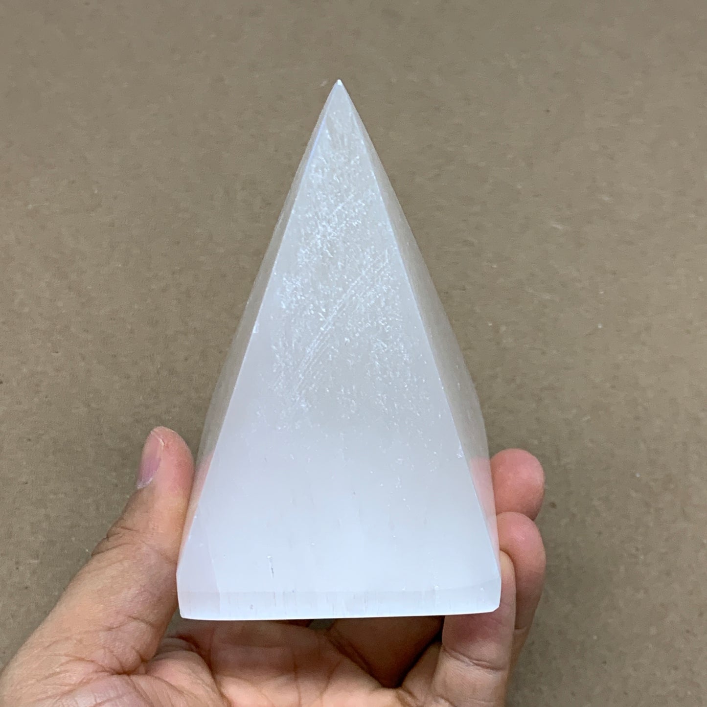 362g, 3.8"x2.5" White Selenite/Satin Spar Pyramid Crystal @Morocco, B24157