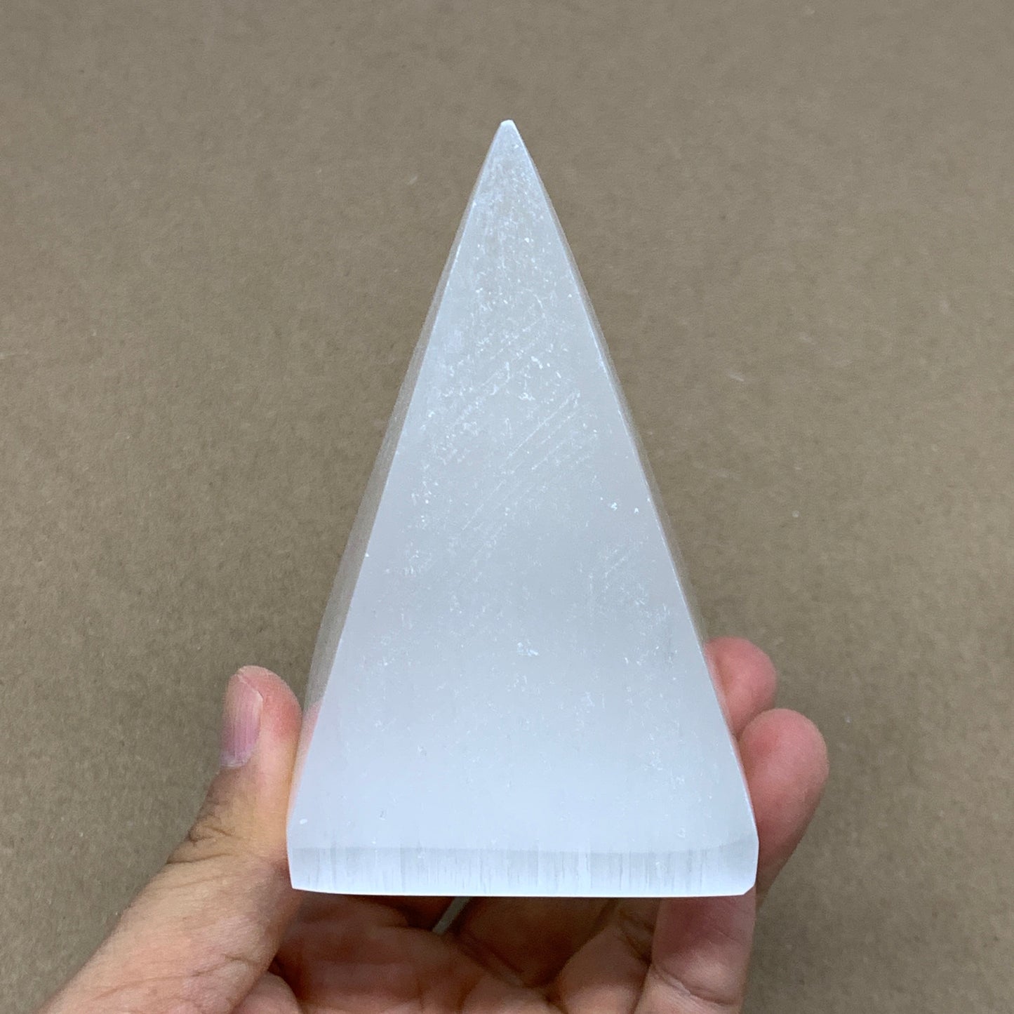 362g, 3.8"x2.5" White Selenite/Satin Spar Pyramid Crystal @Morocco, B24157