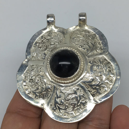 1pc,2.5"x2.3"x0.6",Turkmen Pendant Black Carnelian Flower Shape Statement,TN650