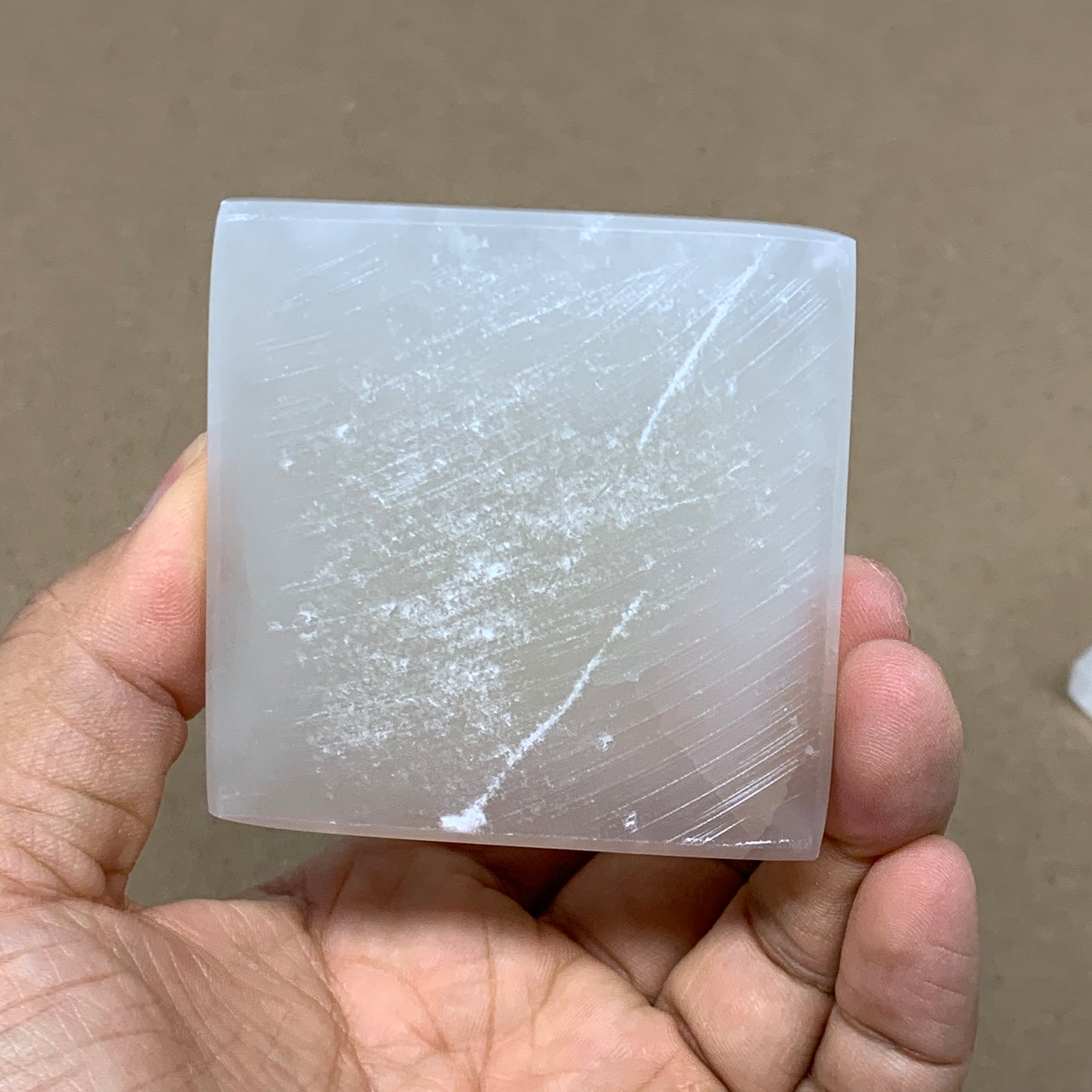362g, 3.8"x2.5" White Selenite/Satin Spar Pyramid Crystal @Morocco, B24157