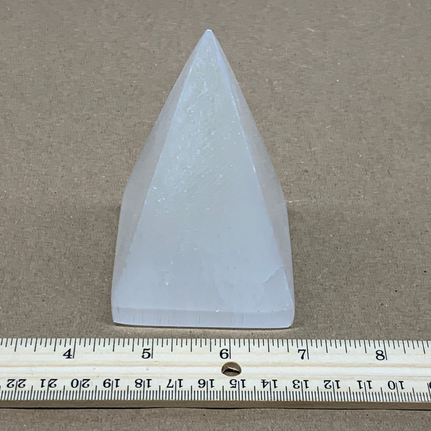 362g, 3.8"x2.5" White Selenite/Satin Spar Pyramid Crystal @Morocco, B24157