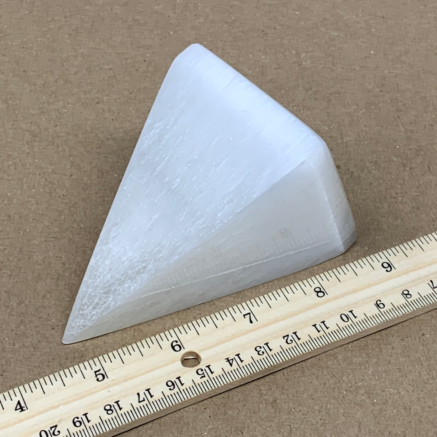 362g, 3.8"x2.5" White Selenite/Satin Spar Pyramid Crystal @Morocco, B24157