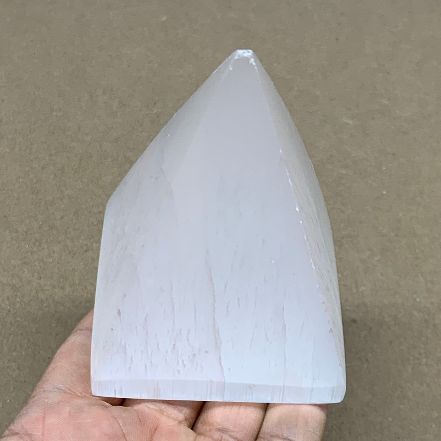 340g, 3.4"x2.5" White Selenite/Satin Spar Pyramid Crystal @Morocco, B24158