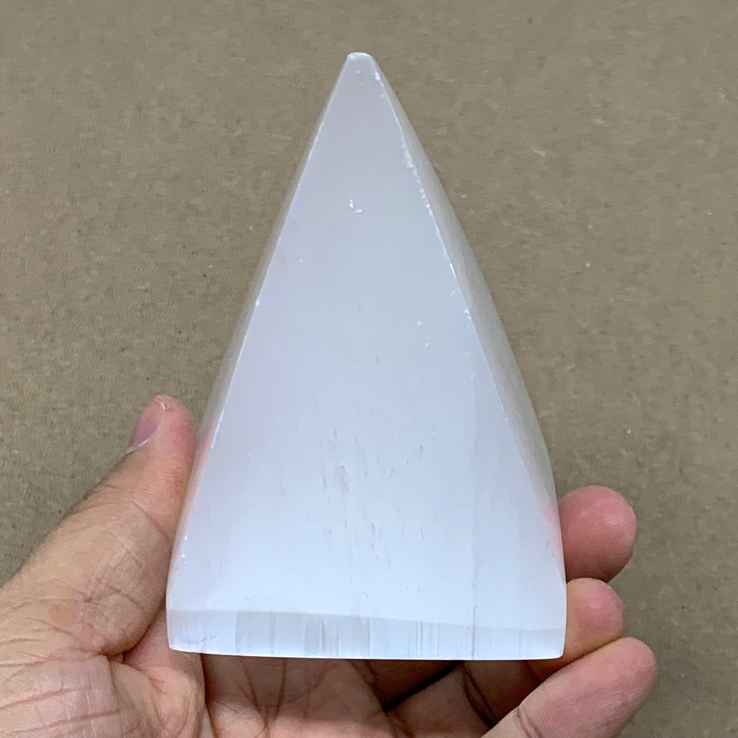 340g, 3.4"x2.5" White Selenite/Satin Spar Pyramid Crystal @Morocco, B24158