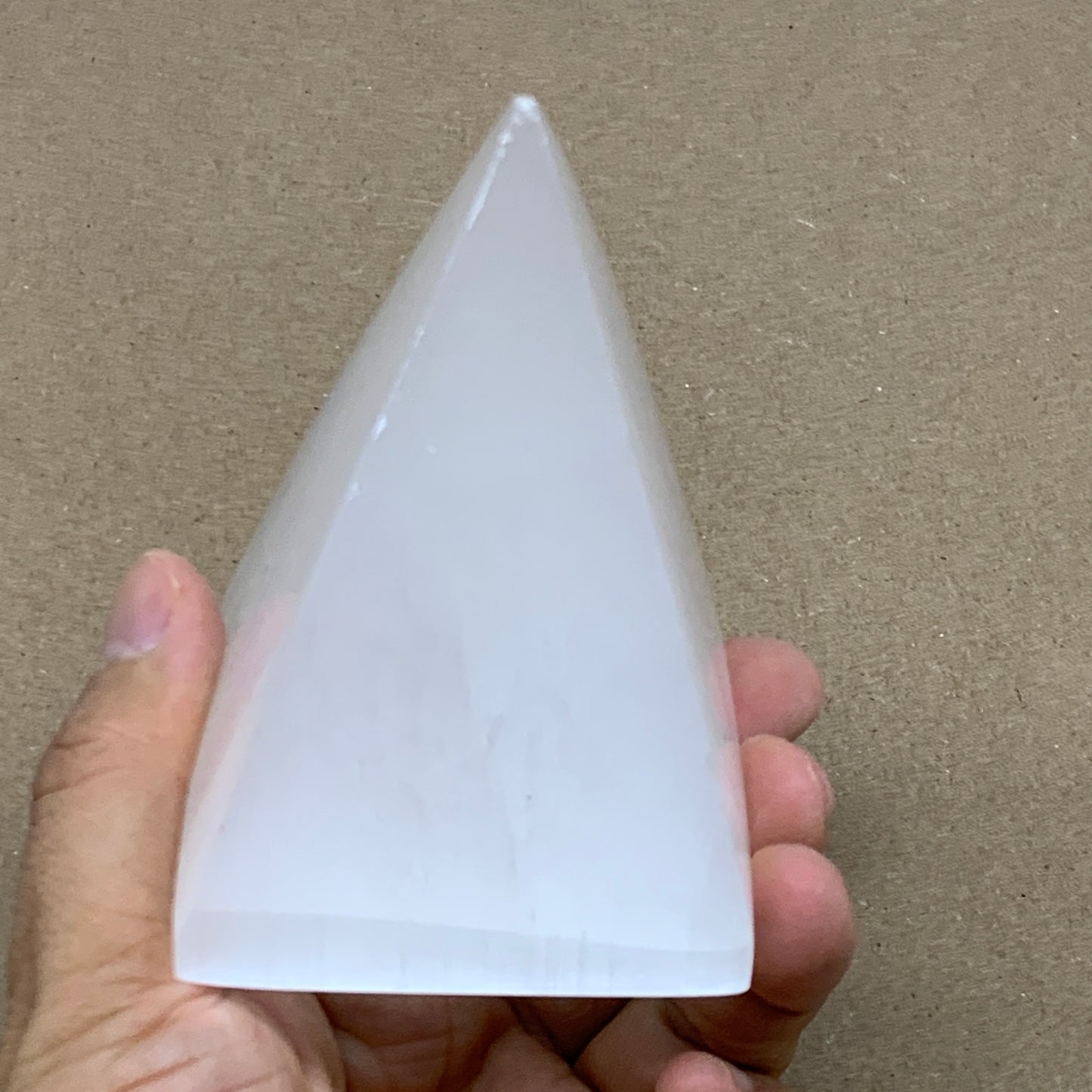 340g, 3.4"x2.5" White Selenite/Satin Spar Pyramid Crystal @Morocco, B24158