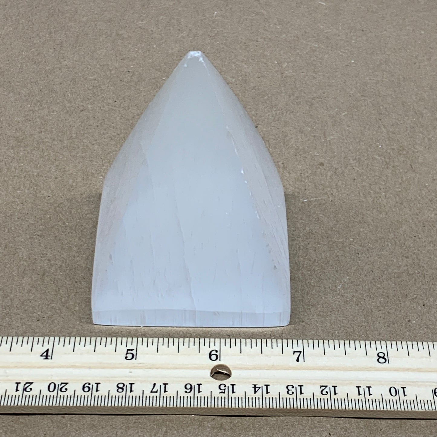 340g, 3.4"x2.5" White Selenite/Satin Spar Pyramid Crystal @Morocco, B24158