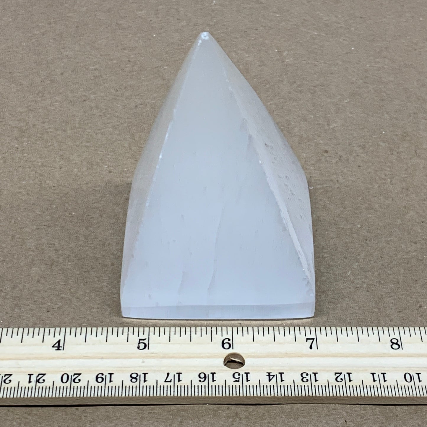 340g, 3.4"x2.5" White Selenite/Satin Spar Pyramid Crystal @Morocco, B24158