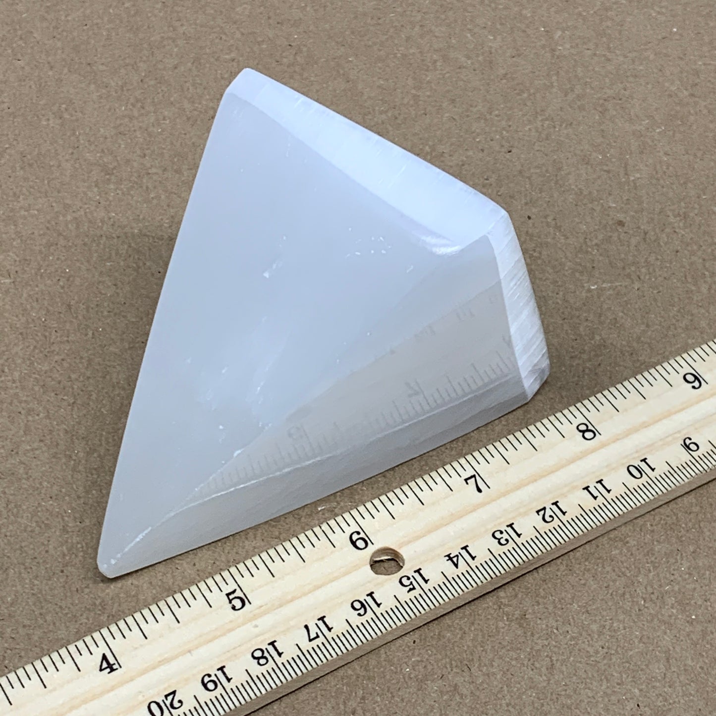 340g, 3.4"x2.5" White Selenite/Satin Spar Pyramid Crystal @Morocco, B24158