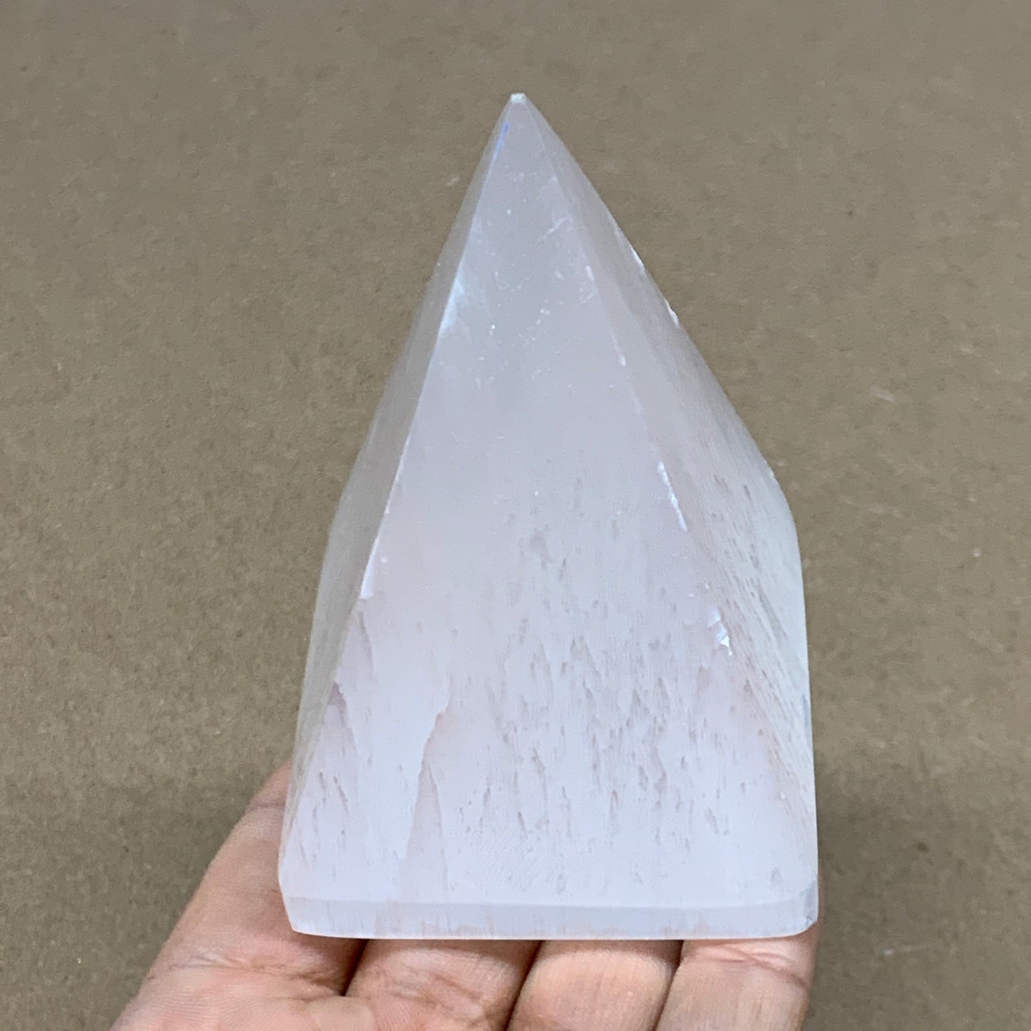 288.5g, 3.6"x2.3" White Selenite/Satin Spar Pyramid Crystal @Morocco, B24159