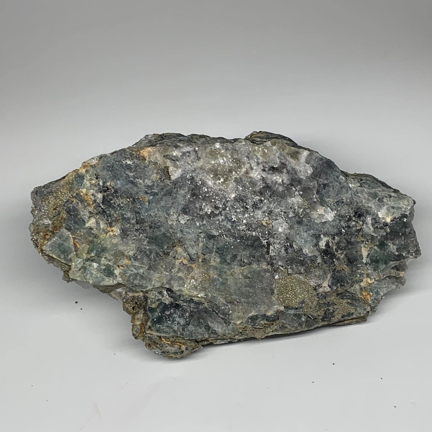 17.2 Lbs, 14"x8"x4.5", UV Reactive Chalcopyrite Calcite Cluster Fluorite Mineral