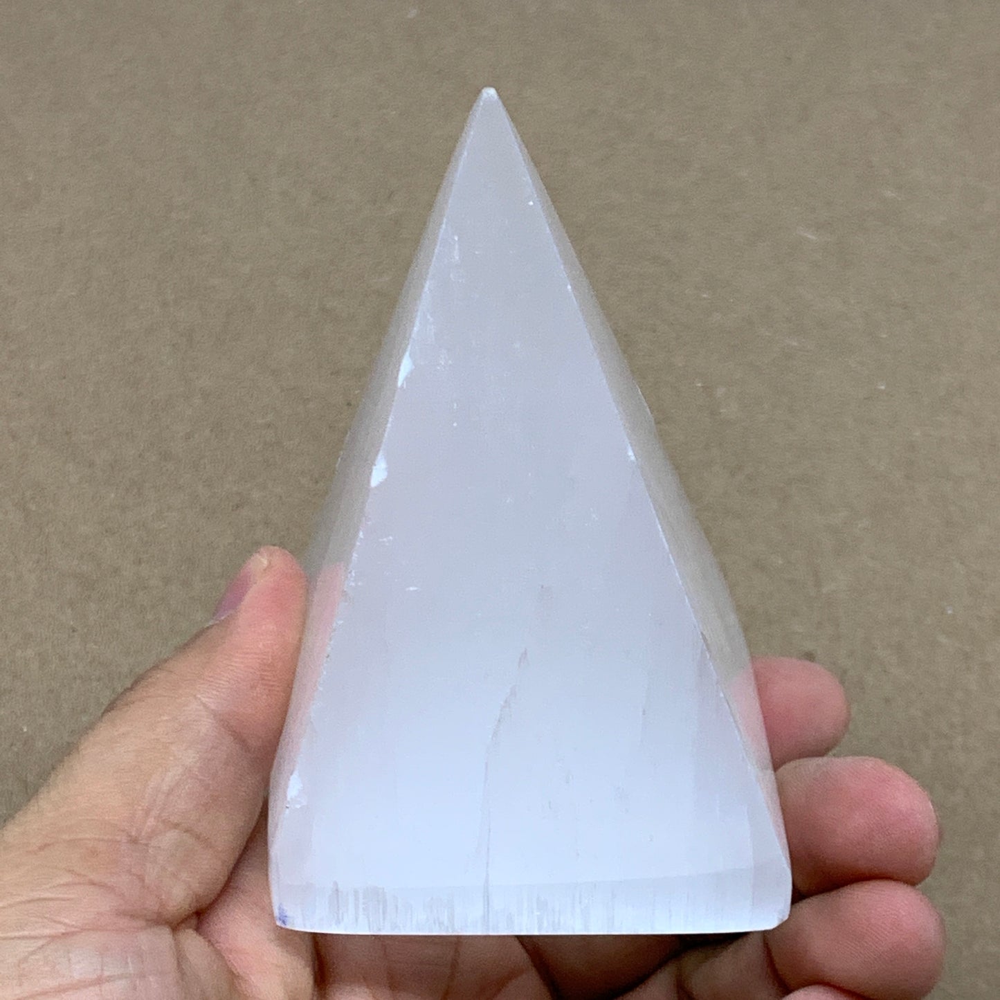 288.5g, 3.6"x2.3" White Selenite/Satin Spar Pyramid Crystal @Morocco, B24159