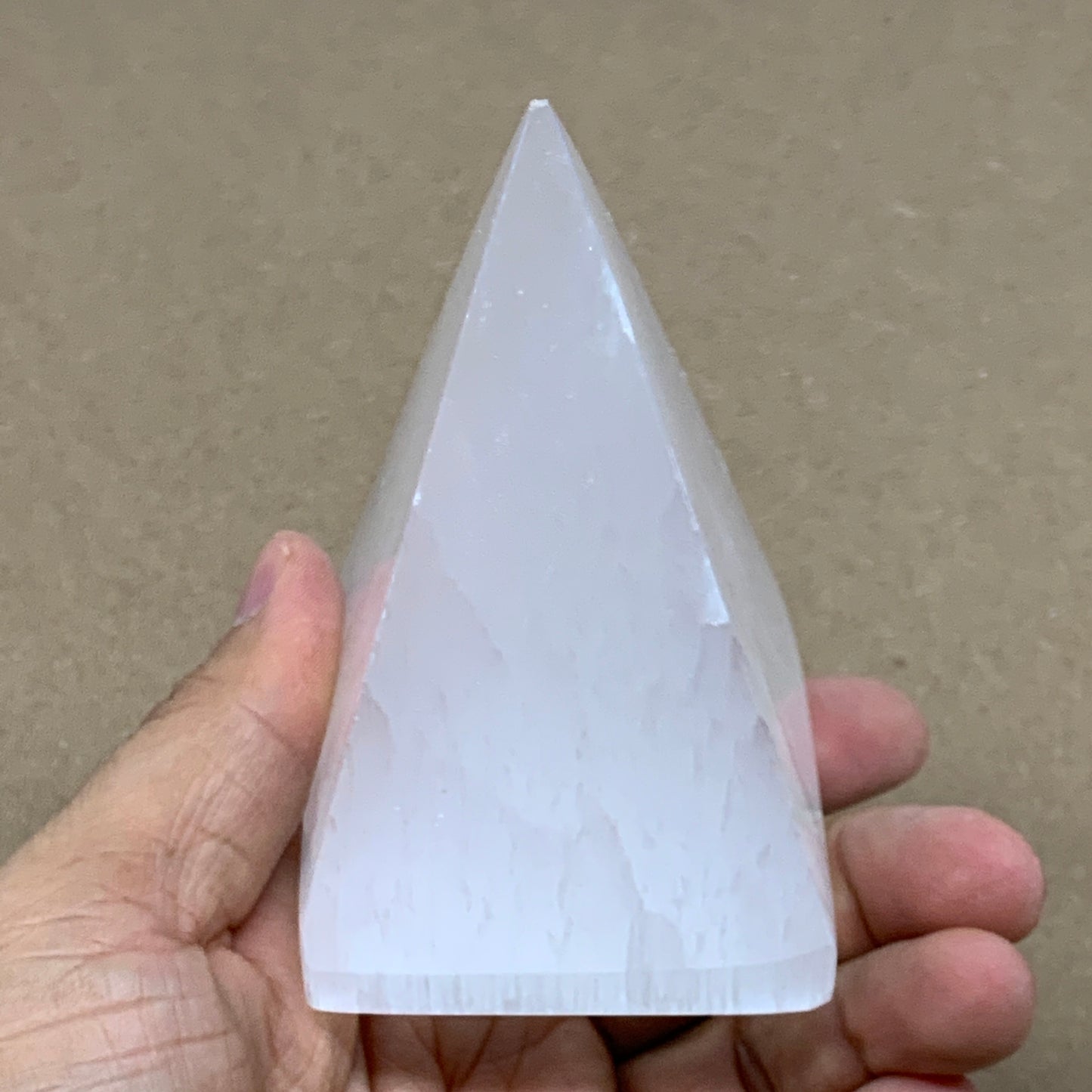 288.5g, 3.6"x2.3" White Selenite/Satin Spar Pyramid Crystal @Morocco, B24159